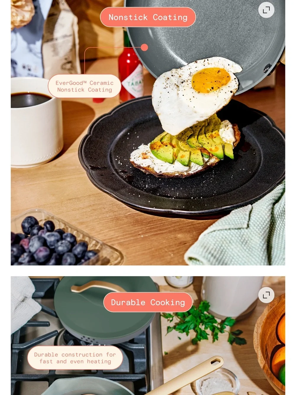 Beautiful 12-Piece Evergood Non-Toxic Ceramic Nonstick Coating Cookware Set